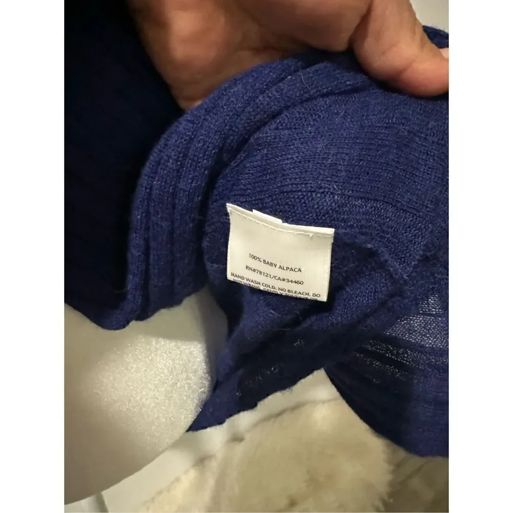 Eileen Fisher 100% baby alpaca blue ribbed open front cardigan S
